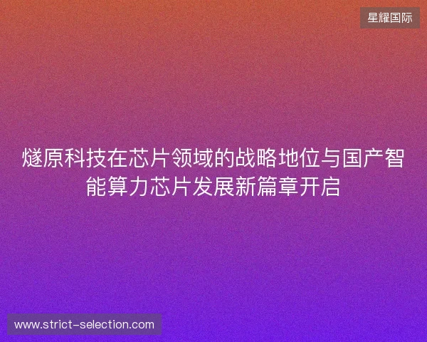 燧原科技在芯片领域的战略地位与国产智能算力芯片发展新篇章开启
